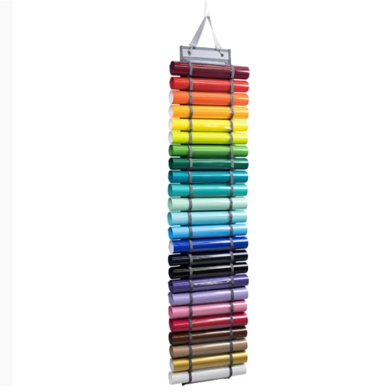 Hanging Vinyl Roll Storage Bag with 24 Grids, PVC Craft Organizer for Engraving Heat Transfer Film, Wall Mount HTV Material Stor