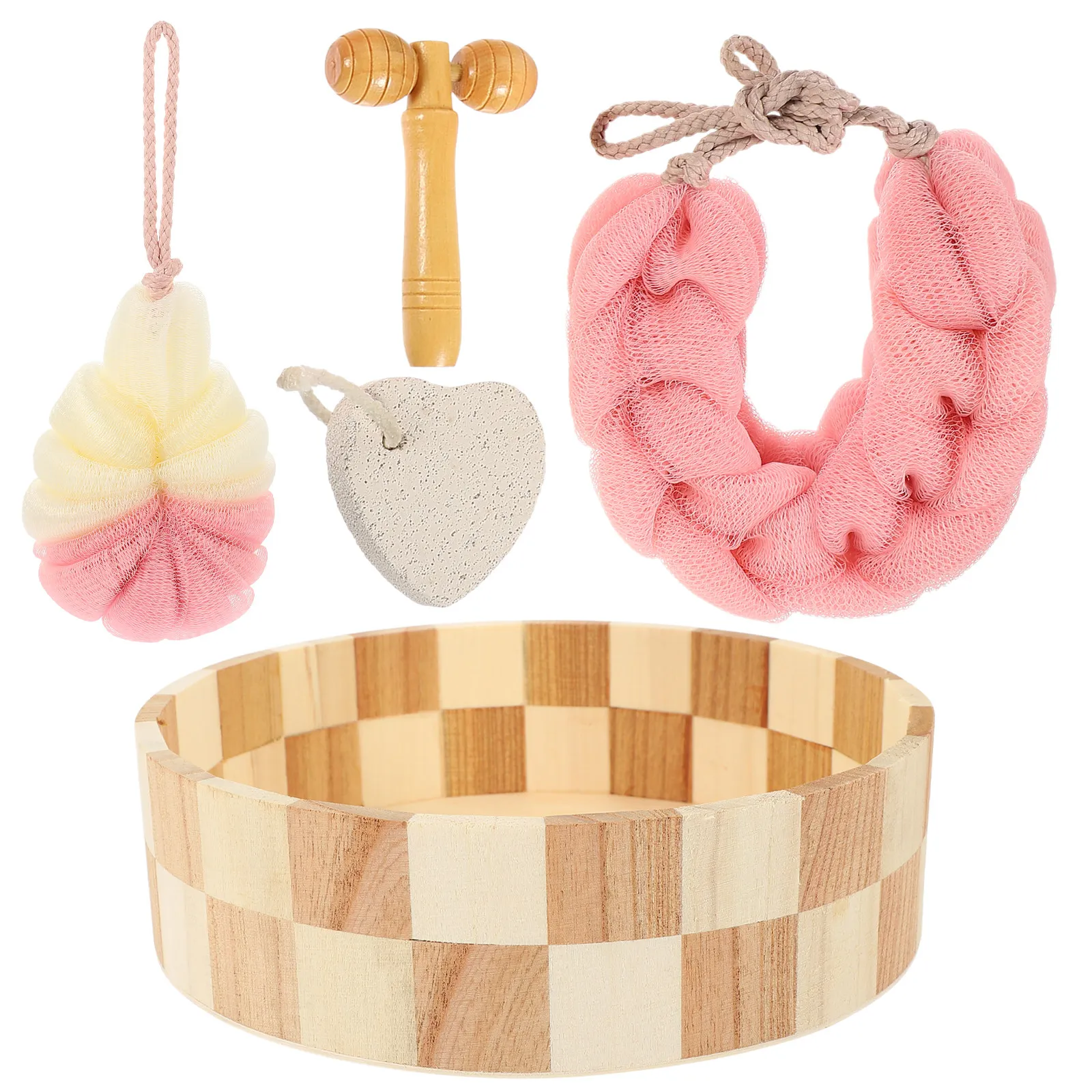 

1Set Bath Ball Kit with Scrubber and Foot Grinding Stone Hanging Holes for Easy Storage Exfoliating Body Cleaning Tools Spa Bath