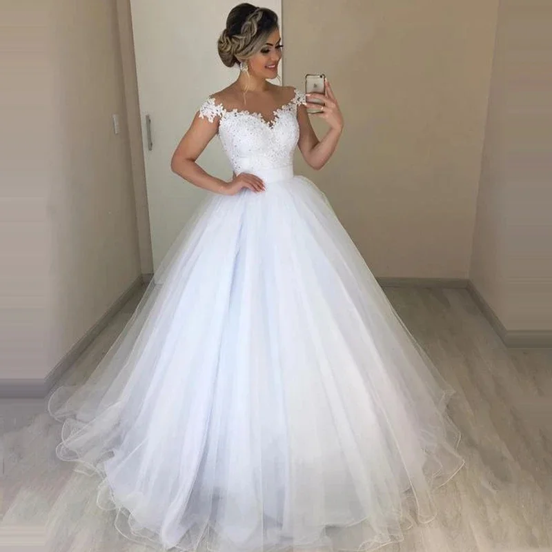 Vestidos de casamento femininos sem ombro, apliques de renda, saia destacável, vestidos de baile com renda, festa de noiva, 2 em 1