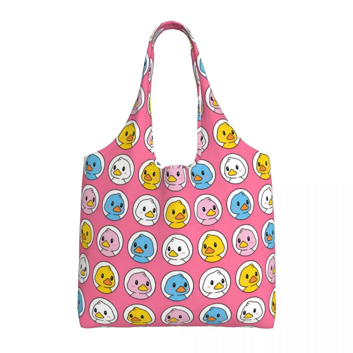 Custom Cartoon Duck Heads Pattern Canvas Shopping Bags Women Reusable Big Capacity Groceries Tote Shopper Bags