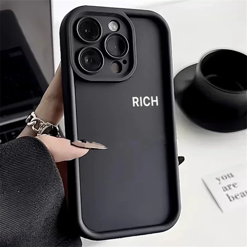 Rich Letter Pattern Silicone Phone Case for iPhone 15 14 Pro Max 13 12 11 XR X XS Max 7 8 14 Plus SE 2020 Shockproof Soft Cover