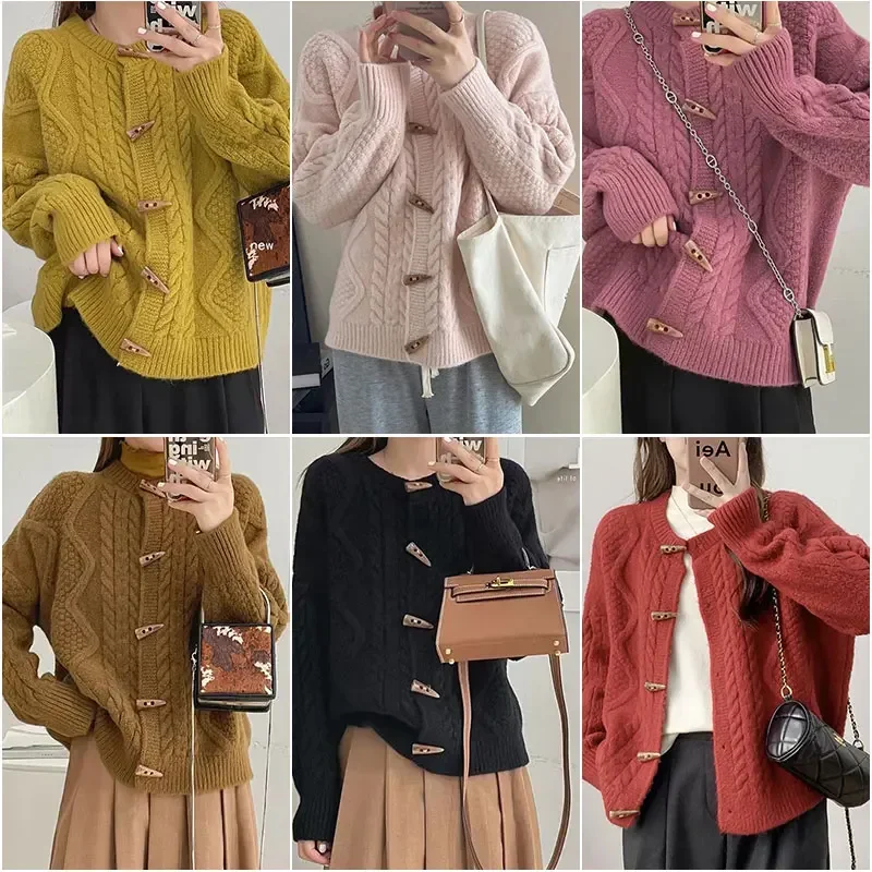 Korean Style Knit Cardigan Solid Single Breasted Thicken Loose Oversized Knitwears 2023 Autumn New Vintage Y2K Knitted Coat