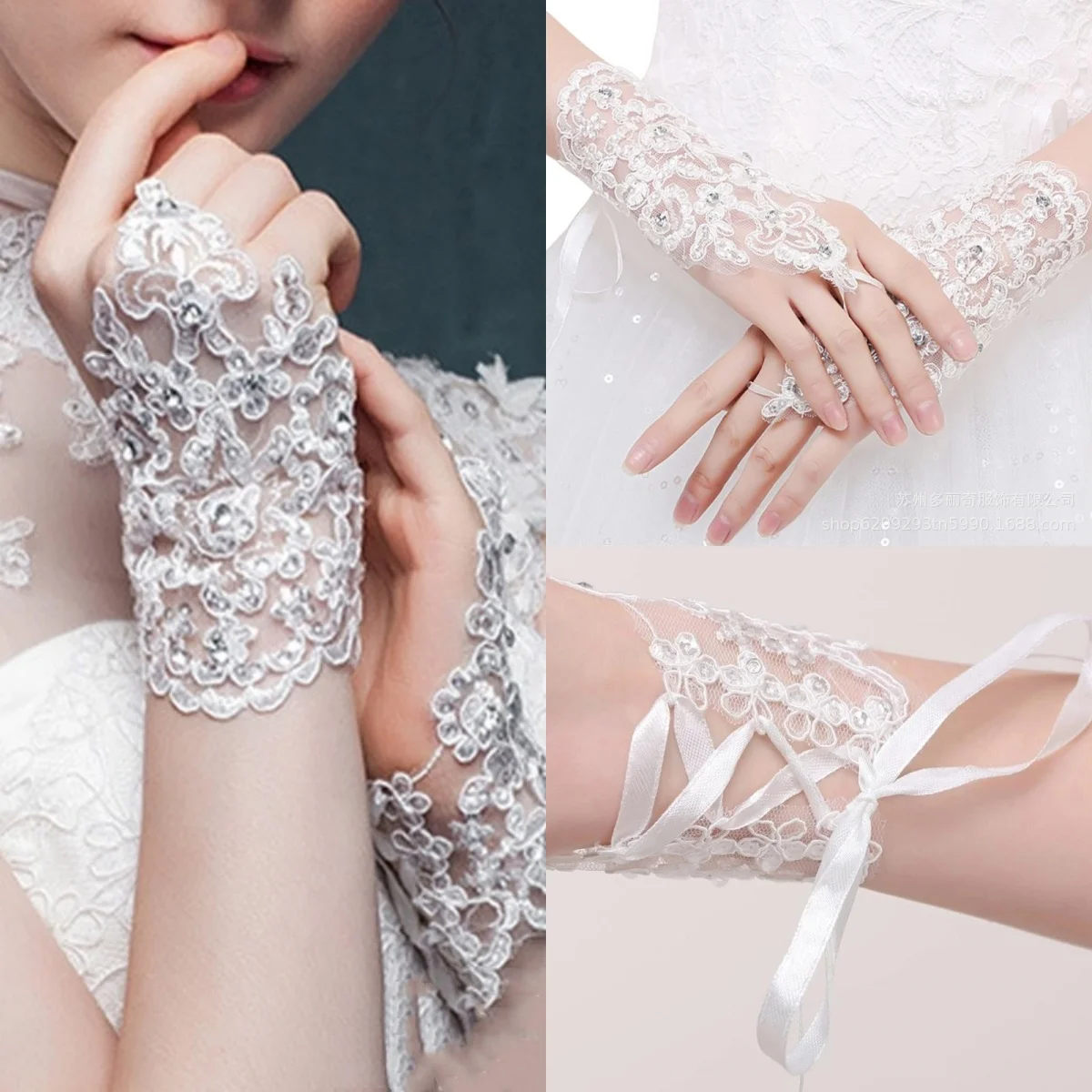 Vintage Wedding Bridal Gloves Women Lace Hook Finger Bead Glove For Bridal Short Mittens Wedding Accessories Custom Made