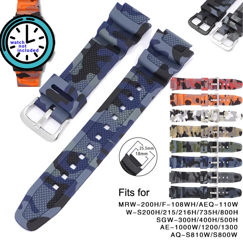 18mm Silicone Watch Strap for Casio SGW-300H W-735H AE-1200 AQ-S810W W215 MRW-200H AEQ110W Soft Rubber Watch Band Wrist Bracelet