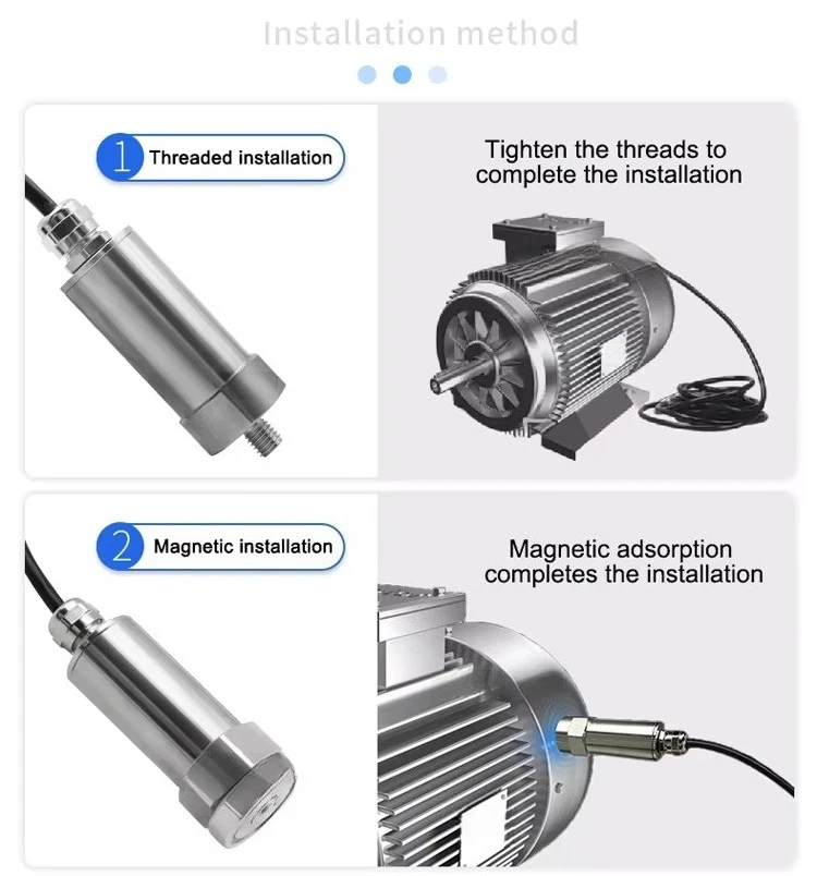 Industrial IP67 4-20mA RS485 Lora Wireless Uniaxial Triaxial Vibration and Temperature Sensor