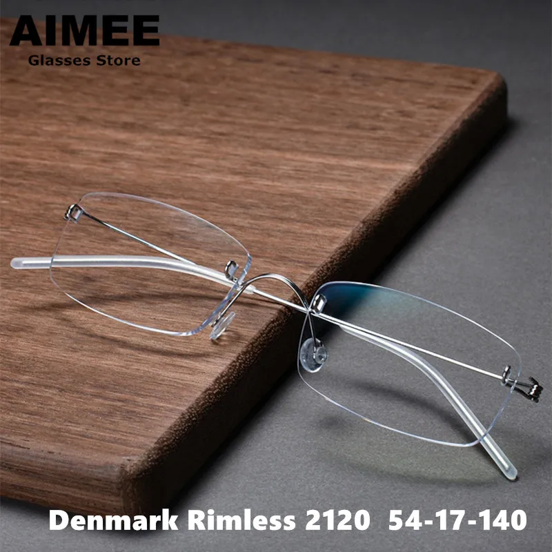 

Denmark Design Rimless Eyeglasses 2120 Men Business Classic Square Glasses Frame Women Titanium Screwless Frameless Eyewear Rim