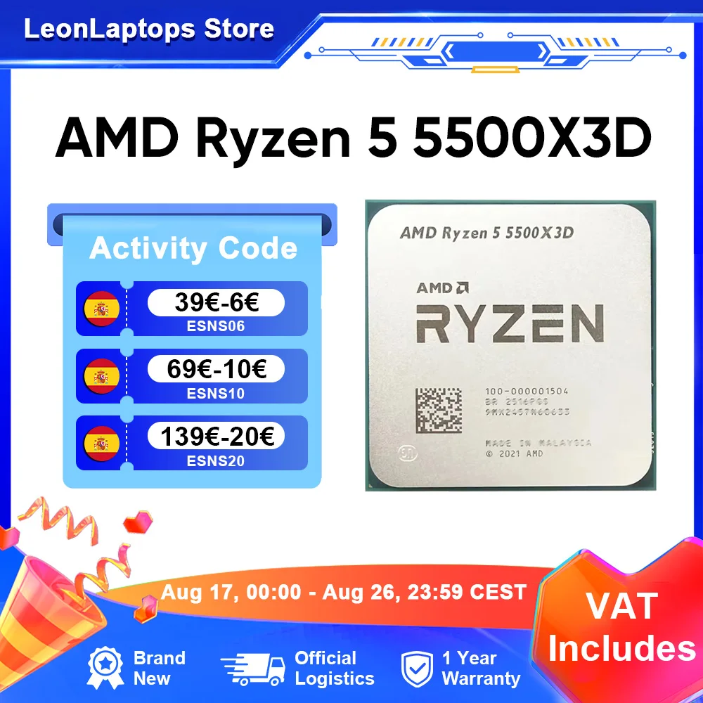 Procesador AMD Ryzen 5 5500X3D, 6 Núcleos, 12 Subprocesos, 96 MB de Caché 3D V-Cache, 105 W, CPU AMD 5500X3D, Socket… — oferta en AliExpress
