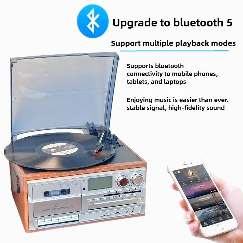 

High-end custom classic retro multi-function 10-in-1 phonograph wooden FM turntable player