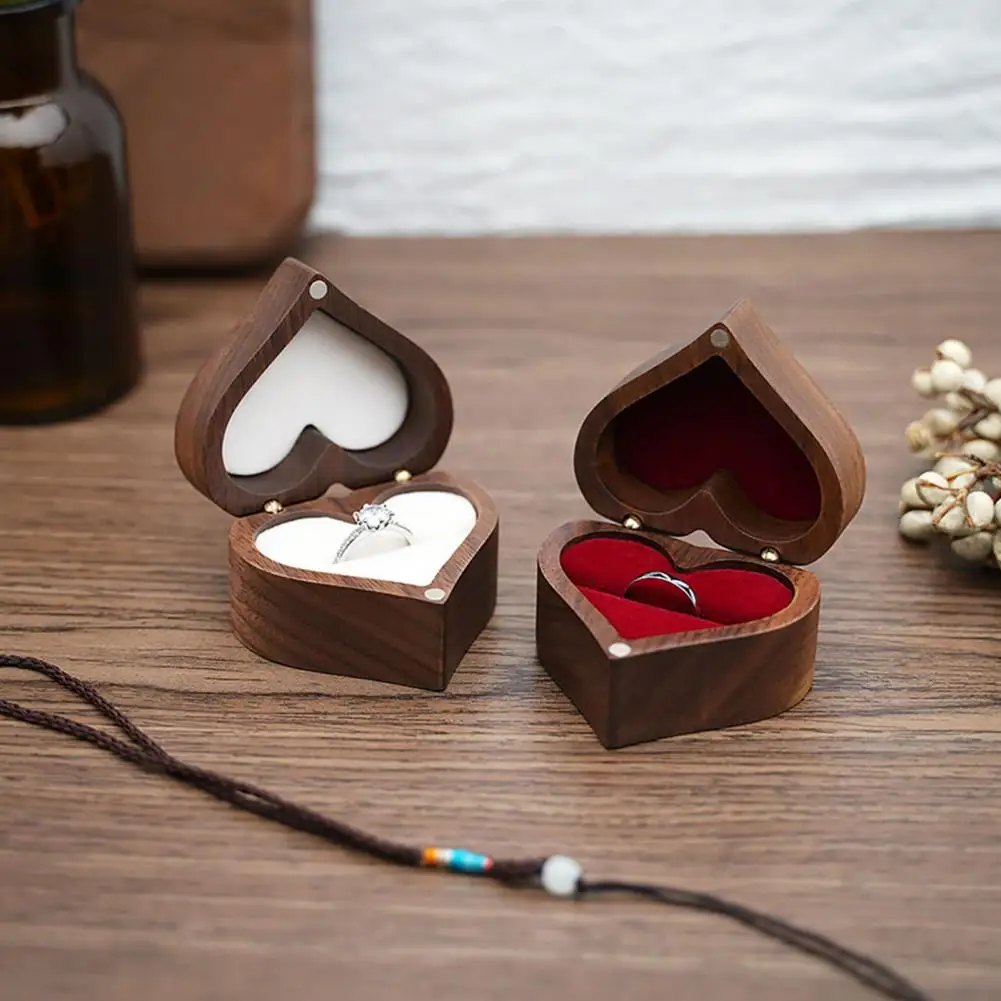 

Wooden Heart Shaped Ring Gift Box Soft Lining Wooden Ring Box Personalized Vintage Wood Jewelry Box Wedding Ring Holder