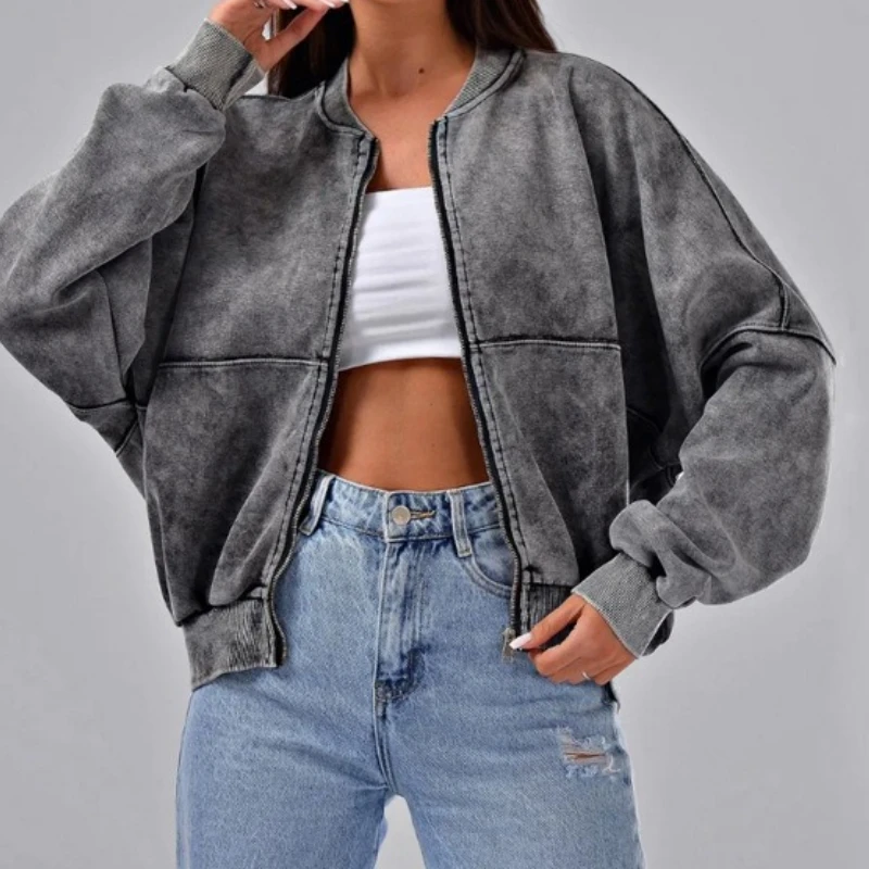 

Short Zippered Cardigan Hooded Sweatshirt Vintage Loose Autumn/winter Couple Shirt