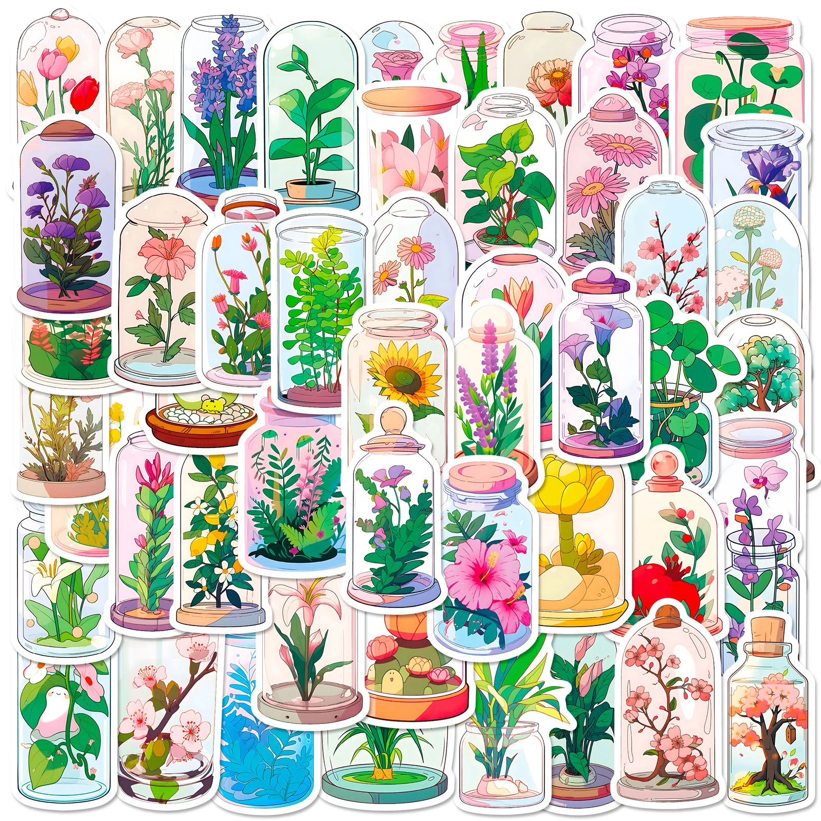 

10/30/50PCS Romantic Glass Bottle Flower Cartoon Sticker Funny Graffiti DIY Scrapbook Laptop Guitar Luggage Waterproof Decal Toy