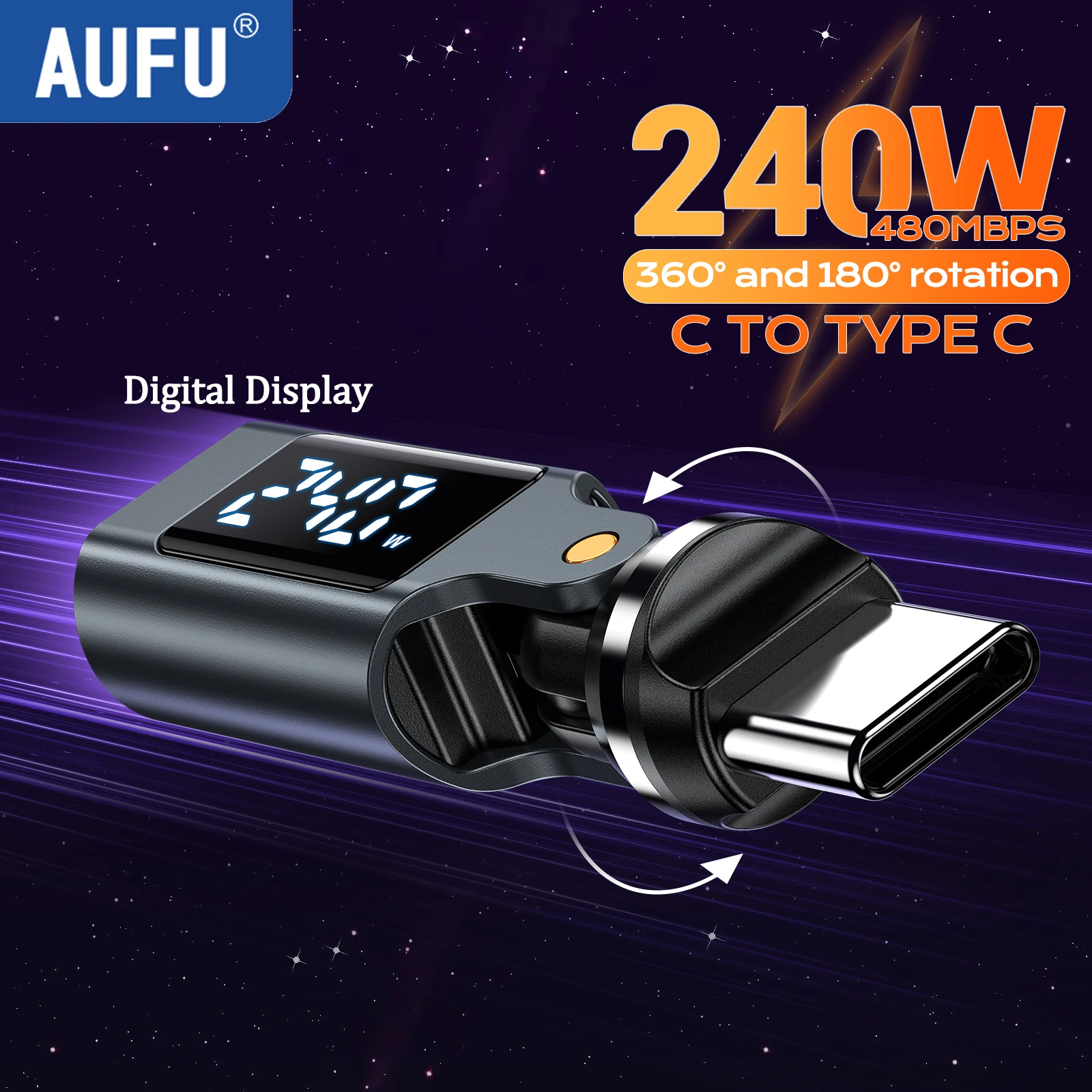 AUFU 240W USB C Adapter USBC To Type C OTG Connector Fast Charge Digital Display Adapter Converter For iPhone 17 Samsung Macbook