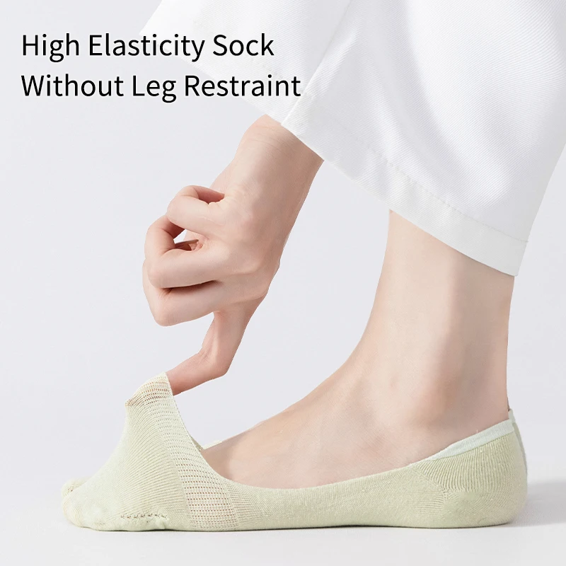 3 أزواج من الجوارب النسائية القطنية الصيفية بلون سادة بسيطة من السيليكون المضادة للانزلاق قابلة للتنفس على طراز الكلية غير مرئية بمقدمتين #3