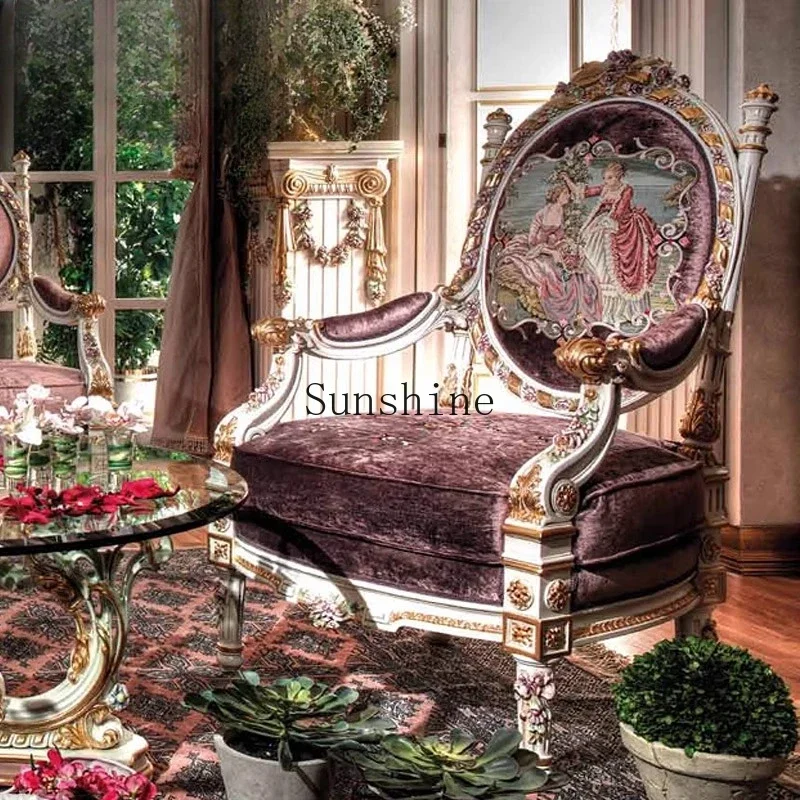 French fabric sofa 123 living room combination solid wood carving flower neoclassical  FT