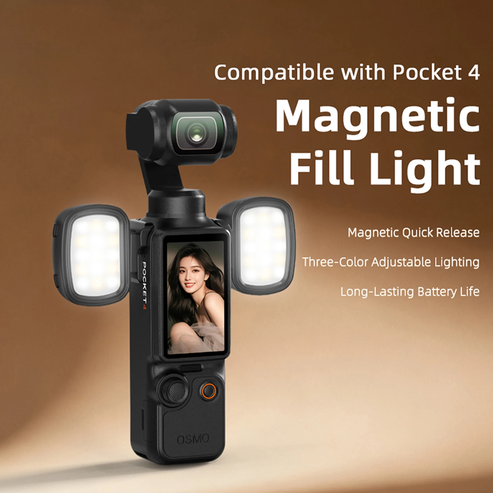 Magnectic Warm /Cool Fill Light + Angle Adjustable Magnet Base Clip Selfie Vlog Live Streaming Tool For OSMO Pocket 4/Pocket 3