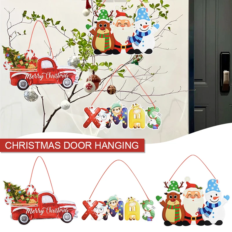 

Christmas Paper Door Hanging Cartoon Santa Claus Snowman Reindeer Car Christmas Tree Merry Xmas Home Hanging Decoration Gift