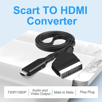 Scart to hdmi ตัวแปลงสายเคเบิลที่รองรับอะแดปเตอร์เสียงวิดีโอระดับมืออาชีพสําหรับอุปกรณ์เสริมเกม HD TV DVD