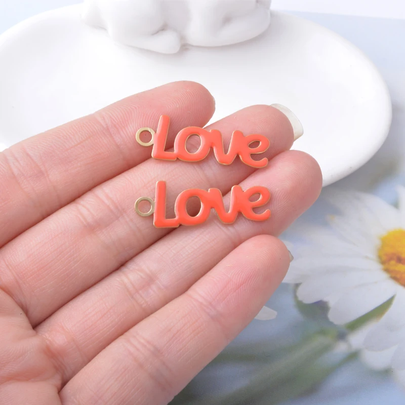 10 Stück doppelseitige Emaille-Buchstaben-Liebesanhänger aus Kupfer mit Öltropfen-Effekt, Mädchen-Alphabet-Ohranhänger, DIY-Schmuck, Halsketten-Zubehör – Detail 12