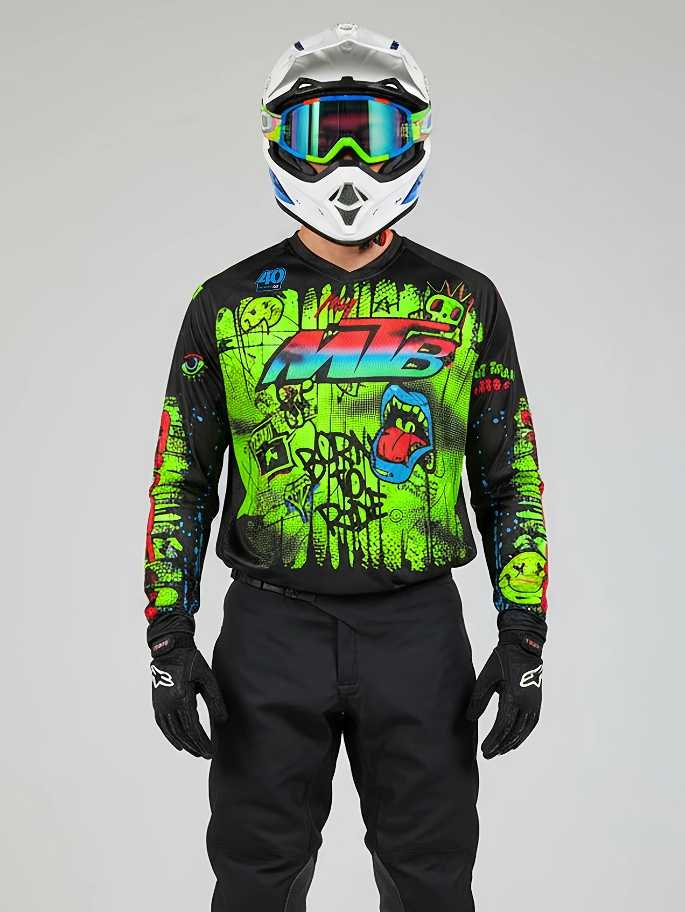 Graffiti MTB Motocross Langarmtrikot, Familien-Set, Offroad-Dirt-Bike-Renn-Sporttrikot, bedrucktes Freizeit-Outdoor-Reit-Oberteil – Detail 4