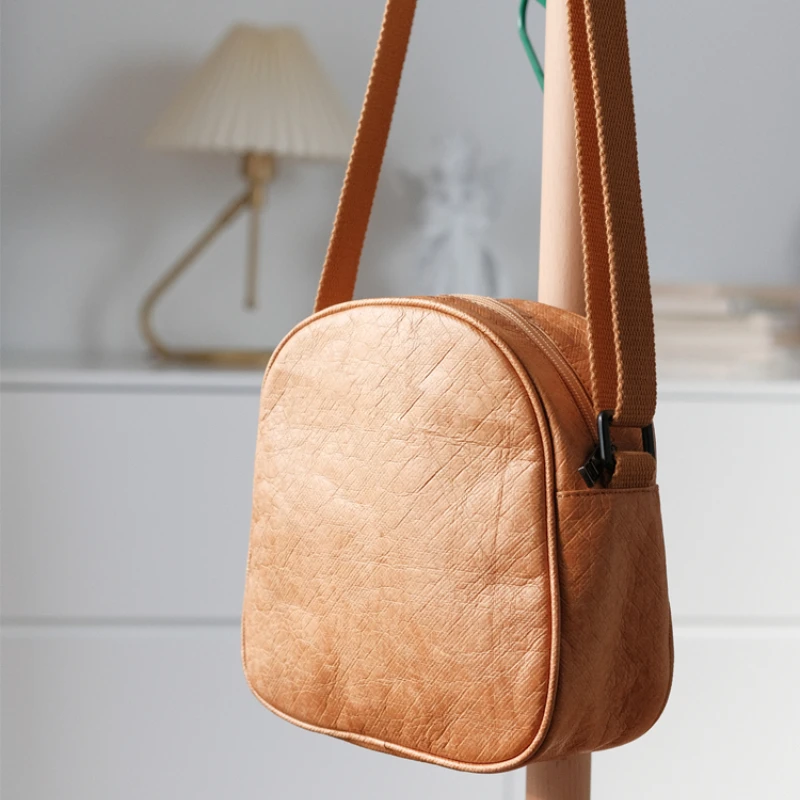 Vintage Shoulder Bag Kraft Paper Waterproof Solid Color Eco-Friendly Crossbody Bag Unisex Trend All-match Casual Circular Bag