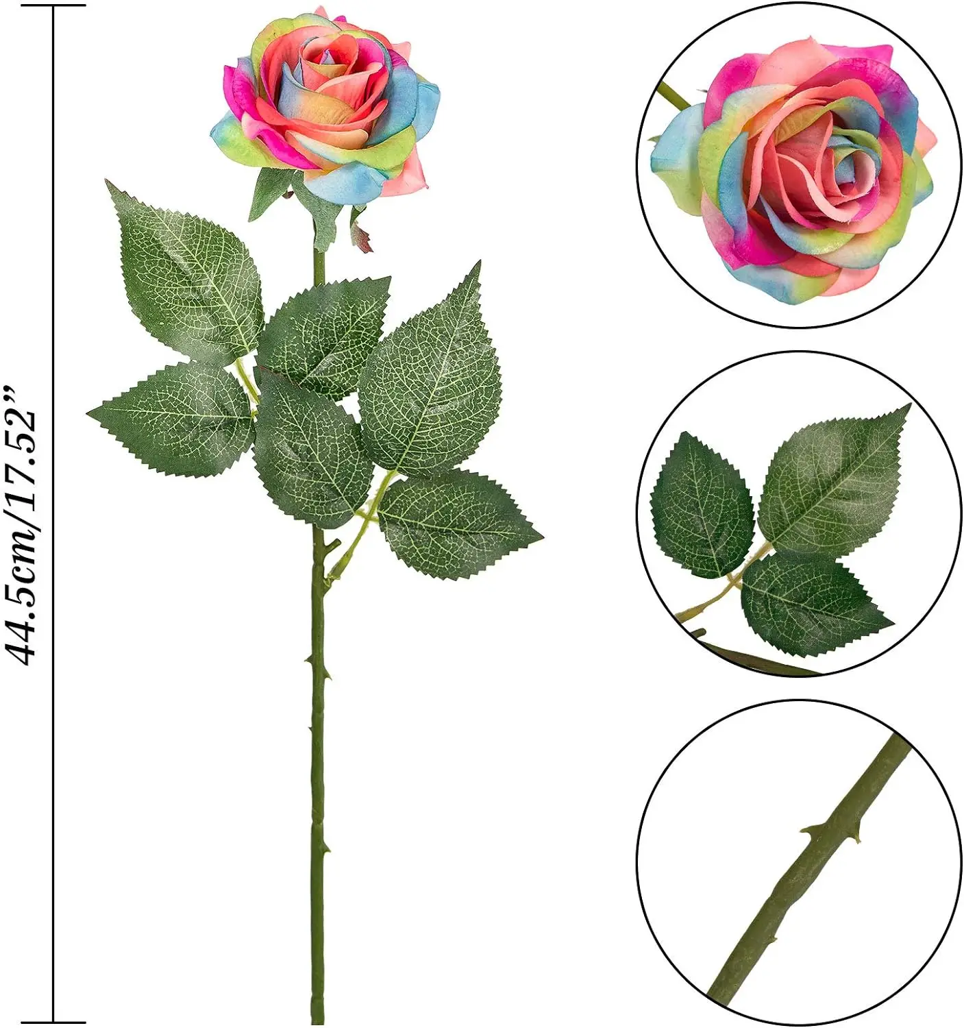 8Pcs Valentine's Day Rainbow Artificial Rose Flower Real Touch for DIY Bouquets Wedding Party Baby Shower Home Decor