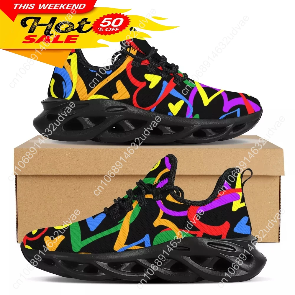 

Rainbow Color Love Heart Pattern Flats Sneakers Shoes Mens Womens Sports Shoes Fashion High Quality DIY Sneaker Custom Made Shoe