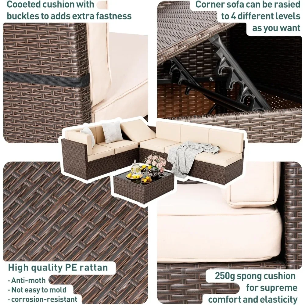 Patio Furniture Set, 7 Pieces Modular Outdoor Sectional, Wicker Patio Sectional Sofa, Rattan Conversation Set with Coffee Table