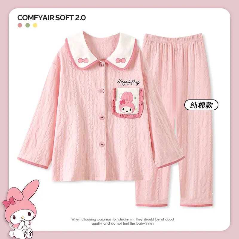 

Sanrio Pajama for Kids Adult Long Sleeve Pants Cartoon Figure Kawaii Melody Kuromi Pink Homewear Cotton Cardigan Girls Clothings