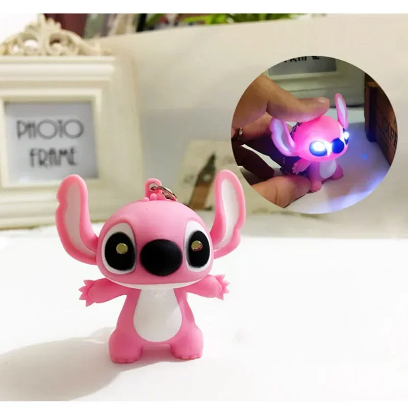 Disney Cartoon Lilo & Stitch Keychain LED Cartoon Figures Stitch Glowing Night Light Pendant Novelty Kids Gift