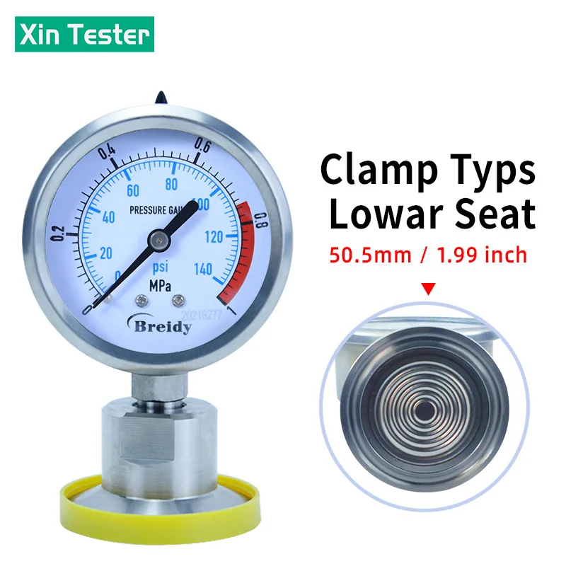 Xin Tester 0-2.5Mpa Air Glycerol Free Pressure Gauge Dia 60mm Stainless Steel Diaphragm Oil water Hydraulic Gauge YTP60