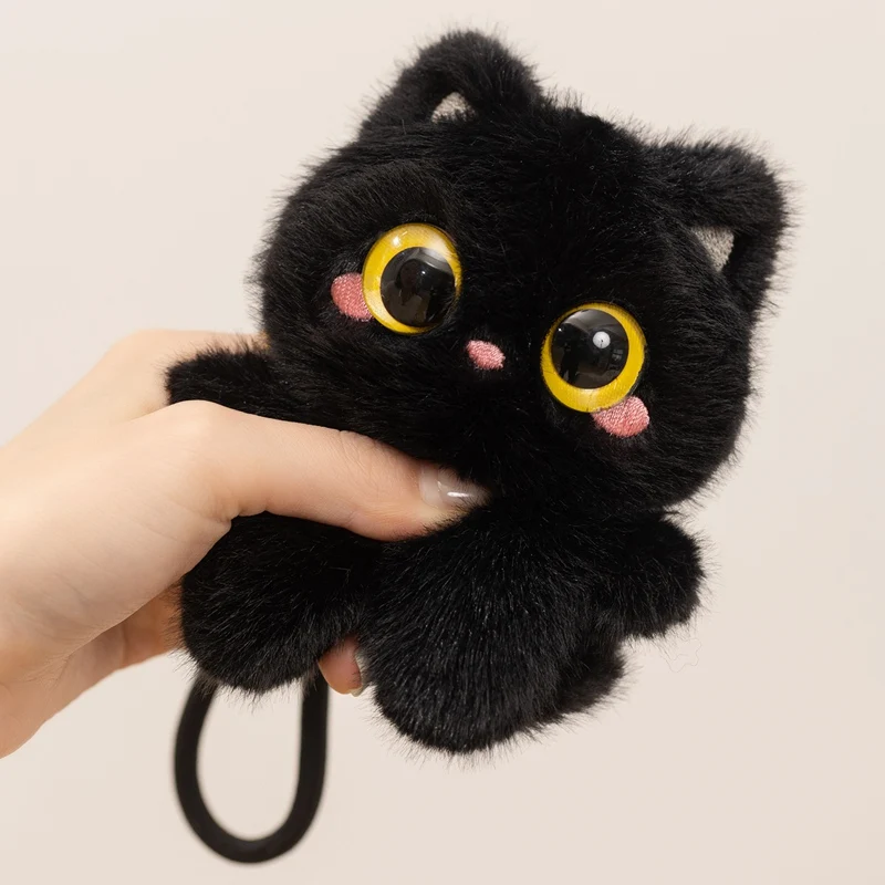 12cm Cute Black Cat Plush Toy Tuanzi Big Eyed Cat Plush Pendant Backpack Decoration Car Keychain Decor Boy Girl Brithday Gift