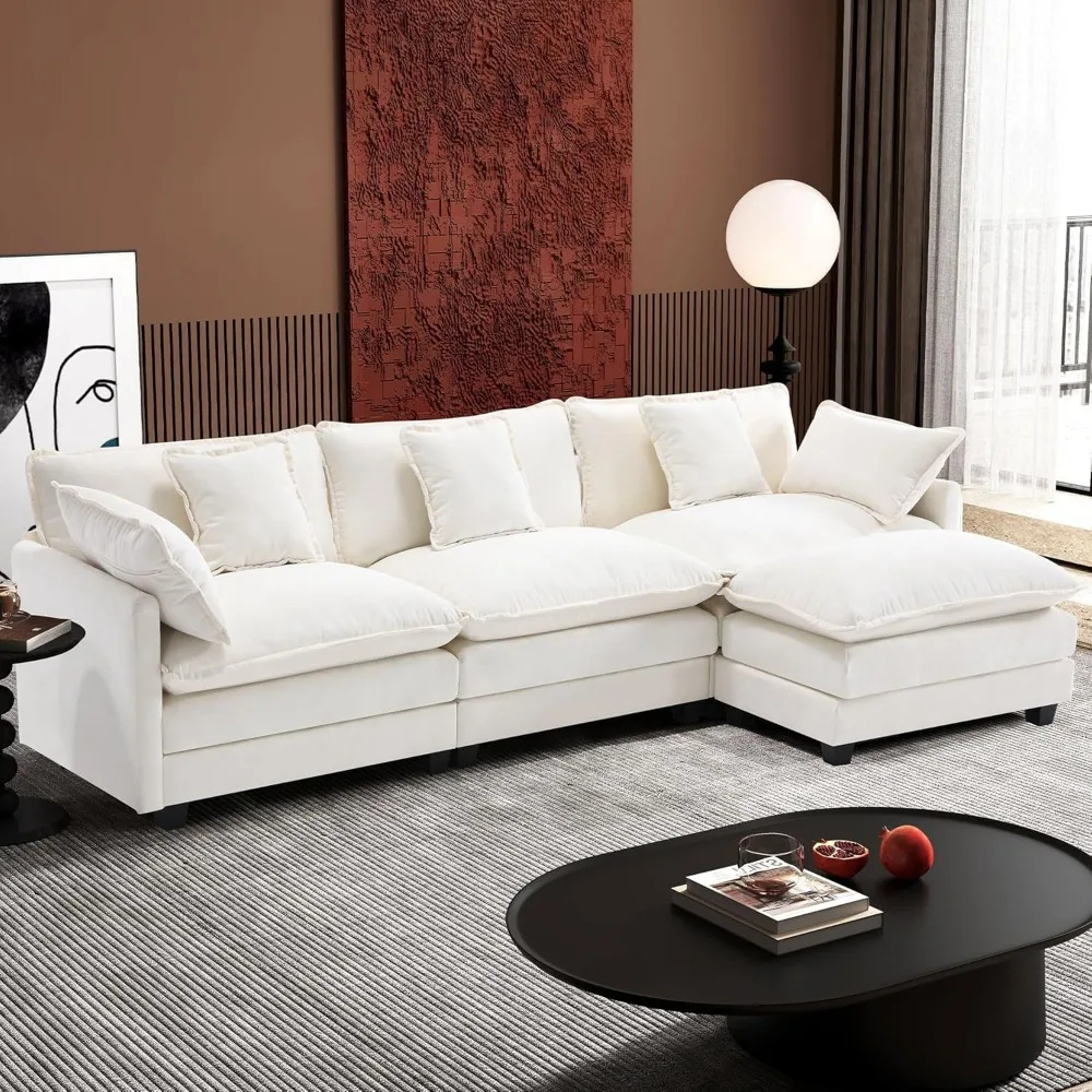 

111.4" L Shaped Modern Sofa Modular Sectional Cloud Couch with Ottoman, 4-Seat Chenille Deep Seat Sofa with Pillow for Living R