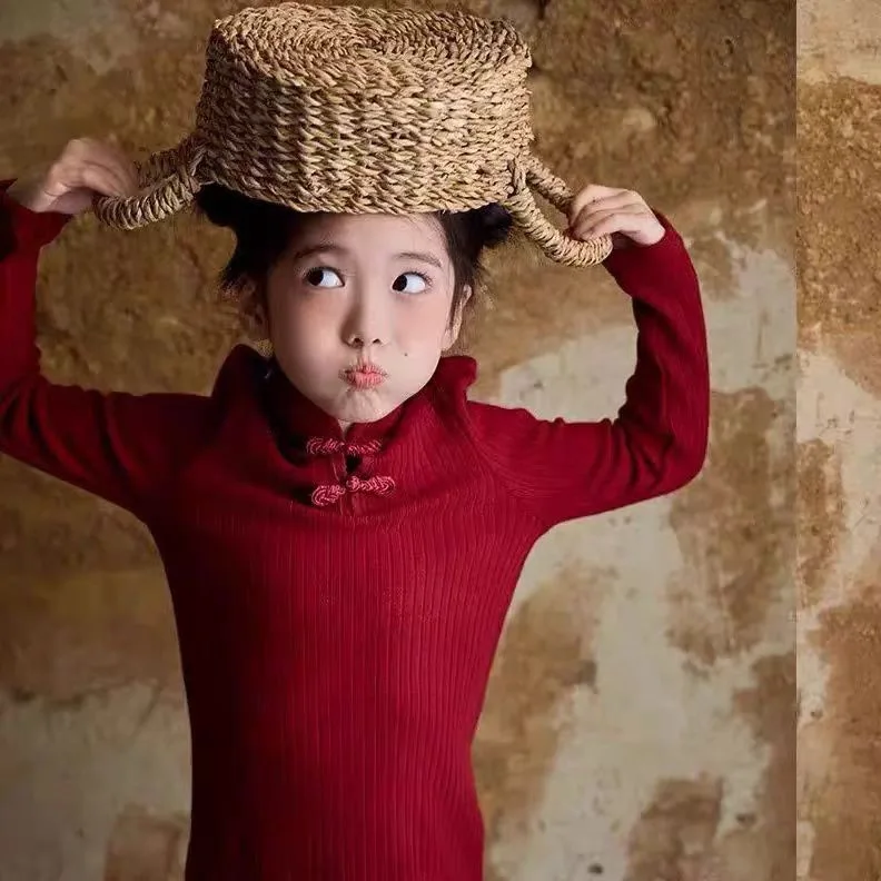 Spring and Autumn Girls' Clothing Dress Baby Western Style Children's Red Buckle New Year Princess Dress