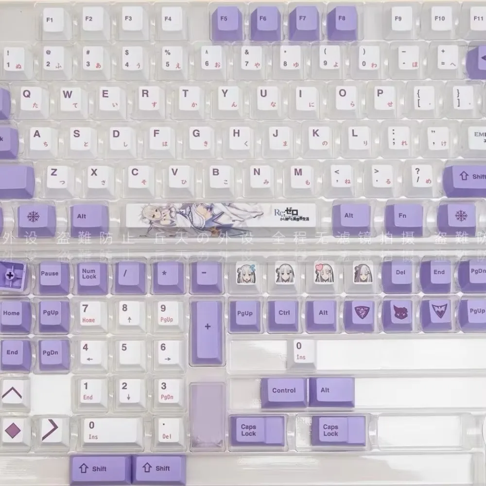 Viola bianco, copritasti, materiale PBT a tema anime, piccolo set completo di altezza ciliegia, adatto per keycaps per tastiera meccanica