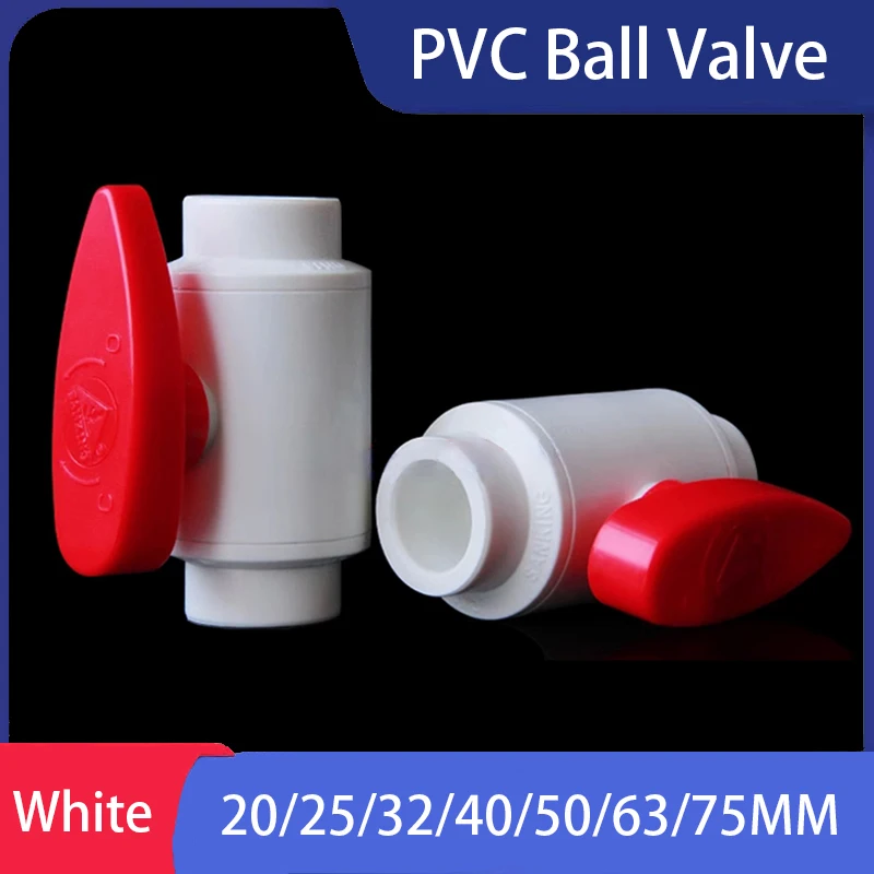 

1PC 20/25/32/40/50/63/75mm White PVC Ball Valve Pipe Socket Ball Valve Aquarium Fish Tank Connectors Fittings