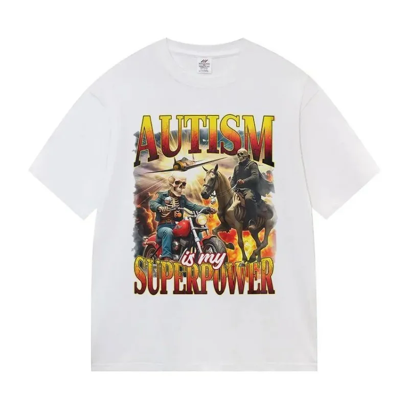 Casual Cute Bicycle Cartoon Pure Cotton Printed New Casual Men's and Women's Wear New Fashion Trend Loose Round Neck T-shirt