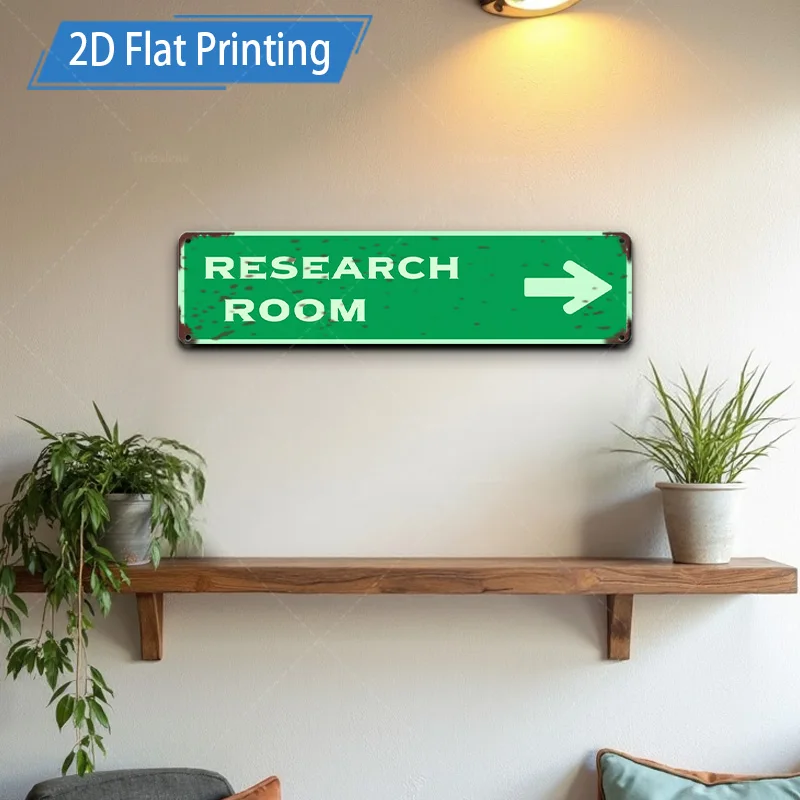 [2D PLANA] Letrero de metal de 1 pieza, letrero de sala de investigación verde retro de 4 × 16 pulgadas, decoración artística de pared