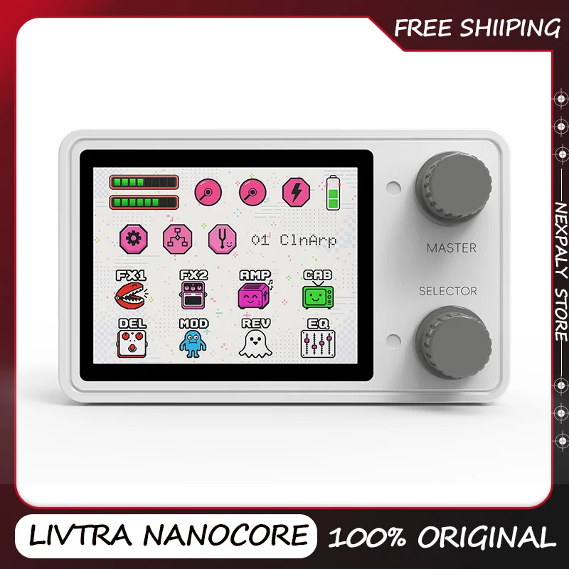 Многофункциональный гитарный педаль LIVTRA NANOCORE, 10 часов работы, 2,4-дюймовый дисплей, портативный вес 126 г, поддержка NAM/IR, искусственные барабаны, лупбэк, подарок.