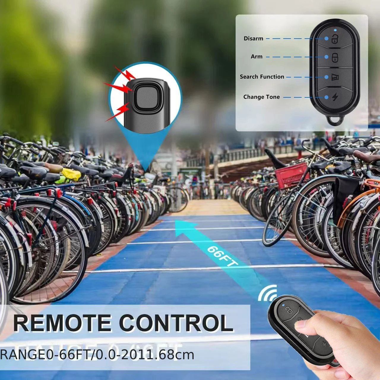 YNF 113dB Hochleistungs-Vibrationssensor-Fahrrad-Sicherheitsalarm, Ausgestattet mit Fernbedienung, Einfaches Ein- und Ausschalten – Detail 4
