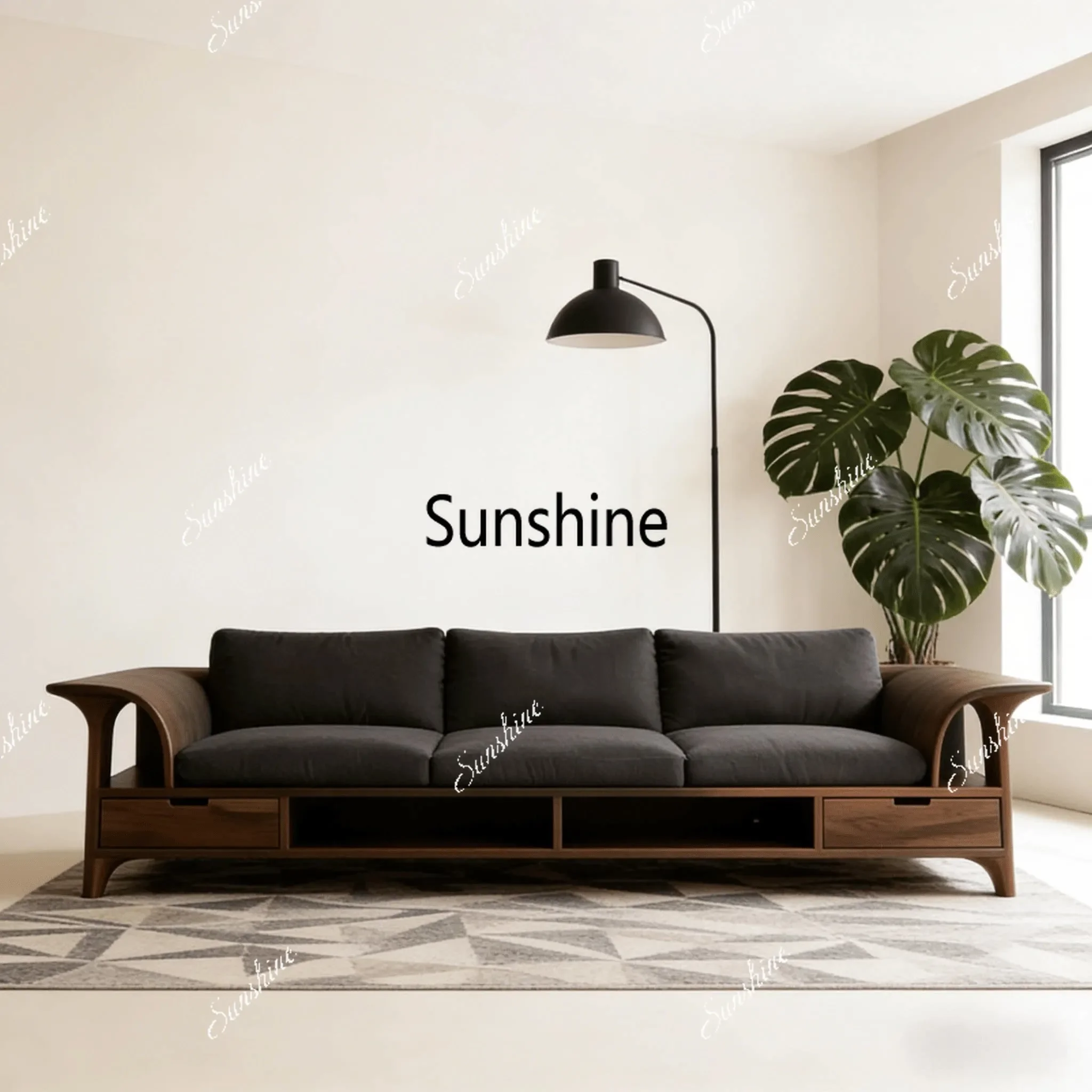 

New Chinese style, solid wood sofa living room, light luxury storage straight row, furnitureY