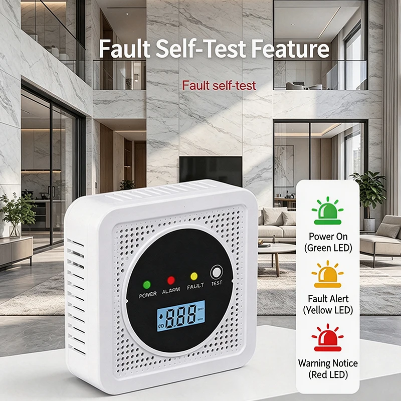 2-in-1 Smoke and Carbon Monoxide Detector, Equipped with a Liquid Crystal Display, Carbon Monoxide Alarm, Battery-Powered, Suita