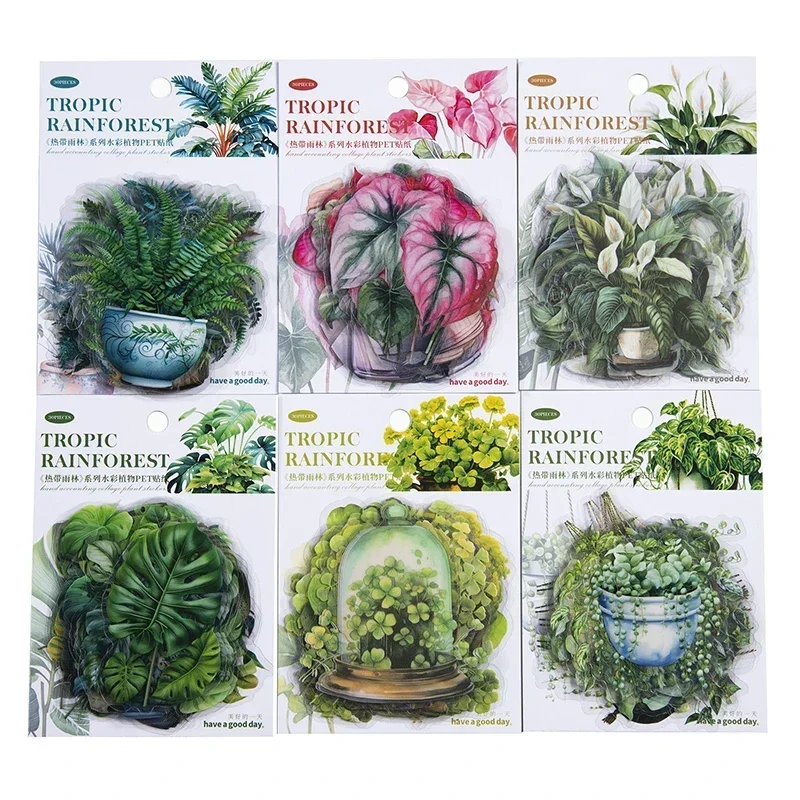 30Sheets Stickers Tropical Rainforest Plant Potted Handbook Package Supplies Decorative Sticker Scrapbook Gift 122*90MM