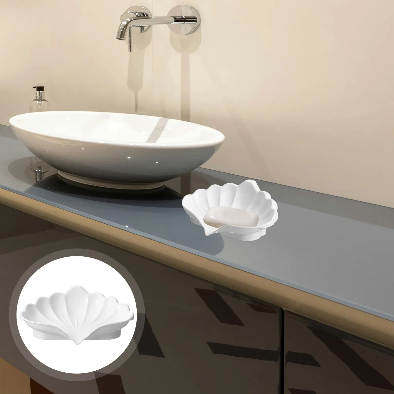 

Shell Shaped Dish Minimalist Design Bathroom Organizer Non-Slip Easy Clean Reusable Material White Household for Bathroom