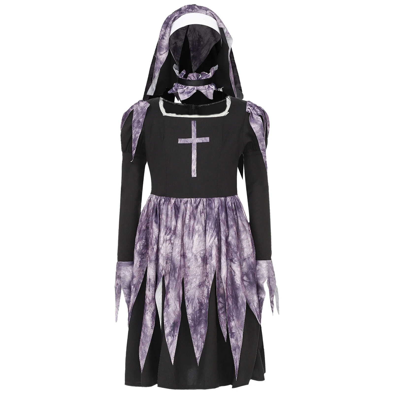 

Nun Role Play Dress Set Chest Cross Dress with Matched Veil And Touch Fastener Neckwear for Nun Cosplay Halloween