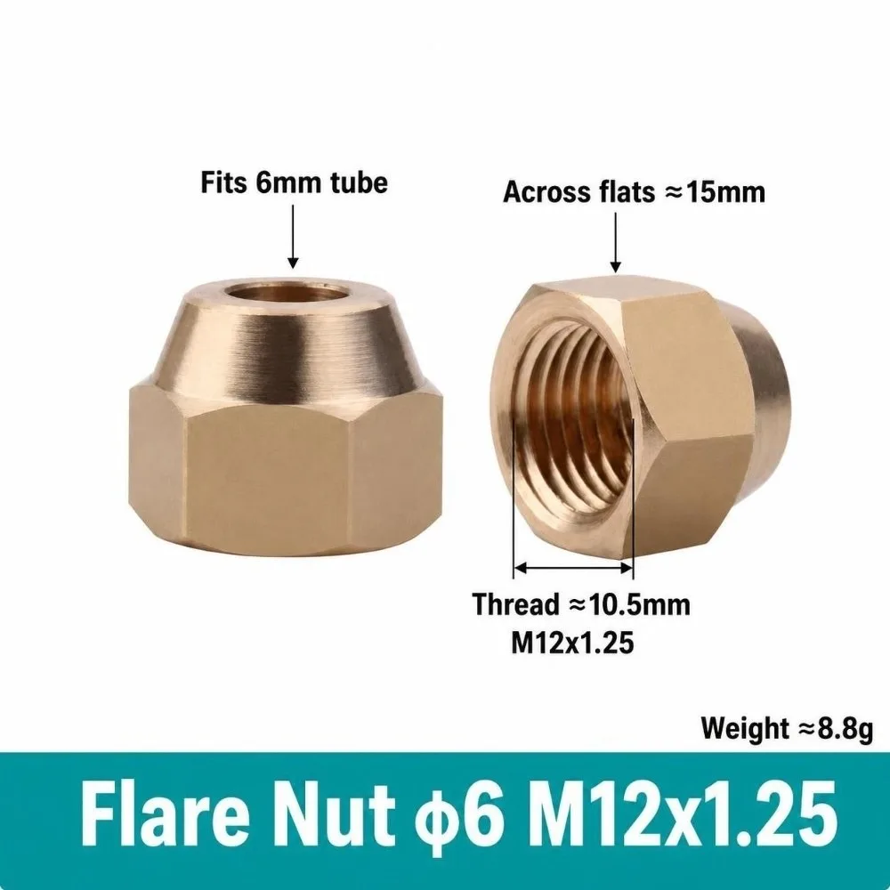 High Precision Brass Flare Nut Metric Thread Gold Brass Nut Hex Pipe Connector Hydraulic Pipeline