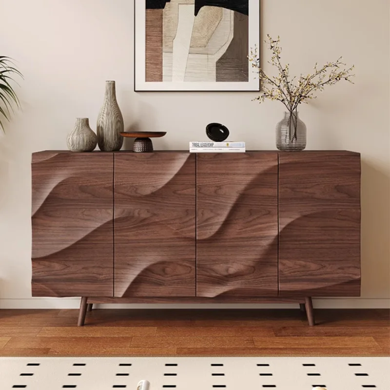 

Medieval style solid wood dining side cabinet designer entrance cabinet walnut partition cabinet retro new middle living