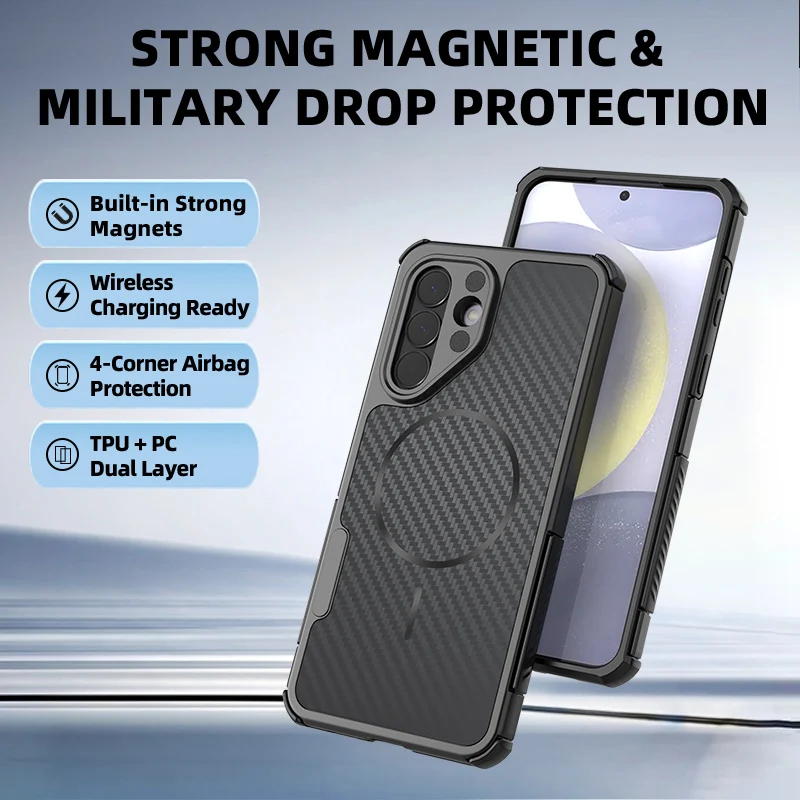 For Samsung Galaxy A18 A17 A26 A27 A36 A37 A56 A57 5G Phone Case Magnetic Armor Carbon Fiber Shockproof Cover