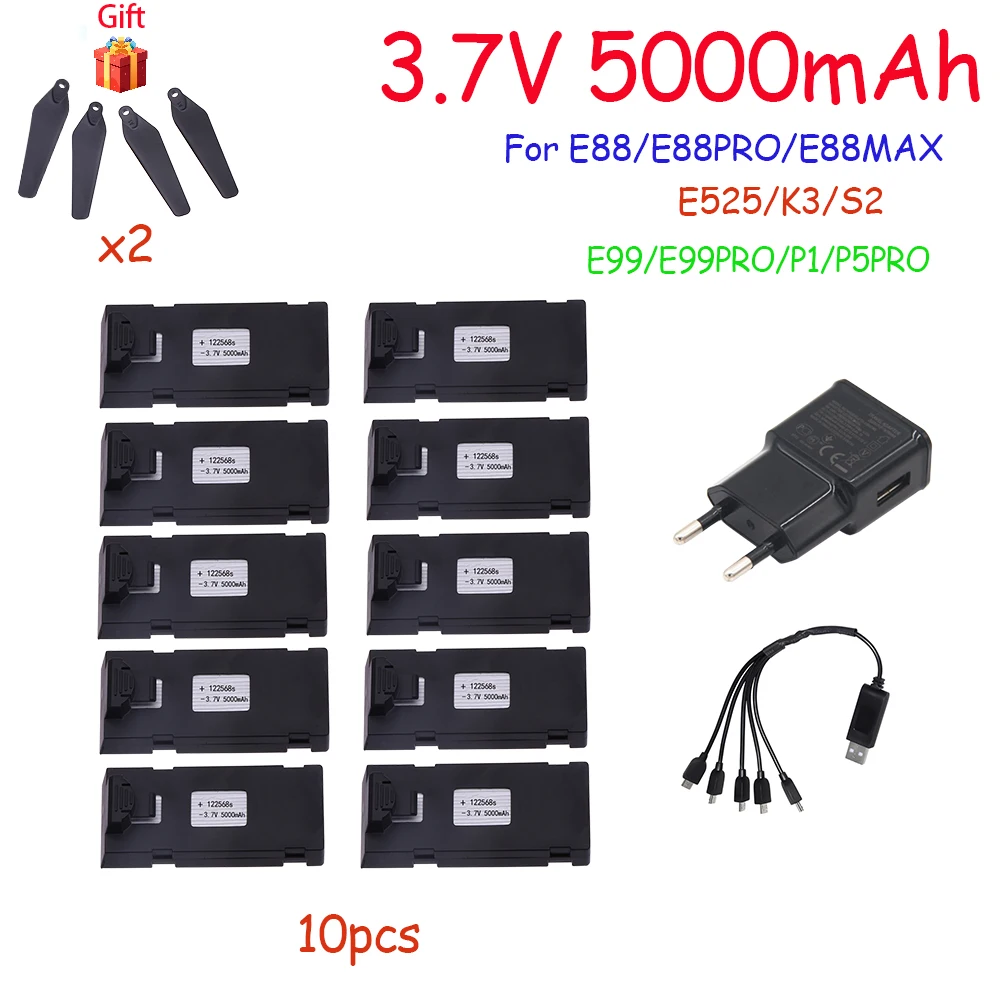 3.7V 5000Mah RC Drone Battery Accessory For E88 E88PRO Ls-E525 E525PRO P1 K3 S2 Charger Mini Uav Drone Battery Special  Rc Parts