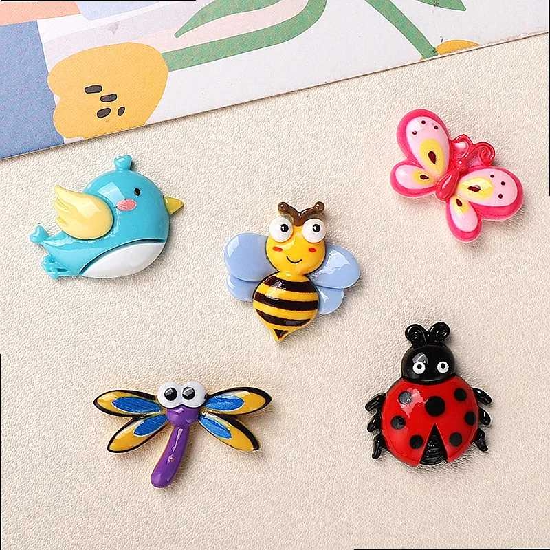100pcs Kawaii Resin Flatback Cabochon Mini Cartoon Animal Birds Butterflies DIY Accessories for Phone Case Keychain Scrapbook