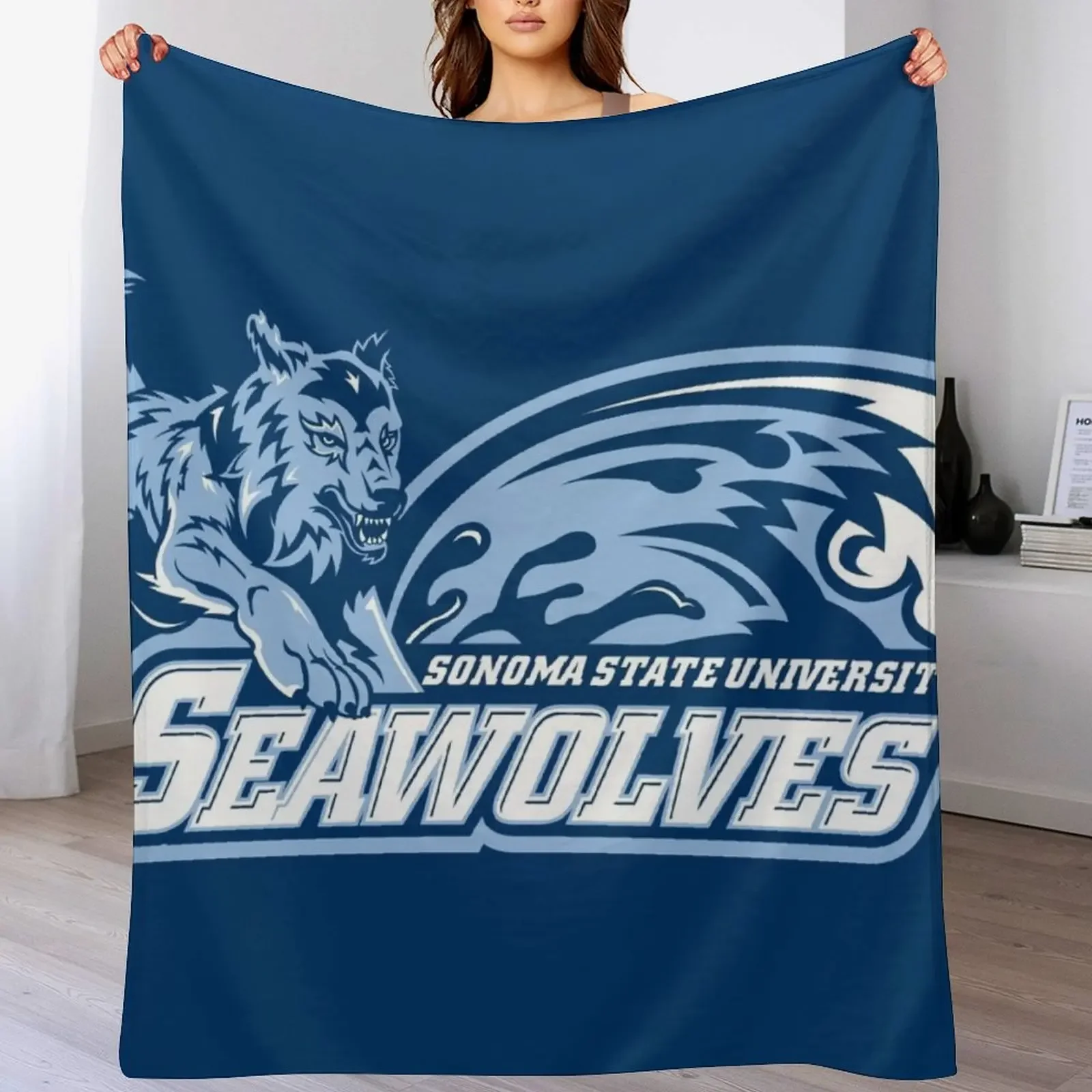 

SSU The Seawolves, Sonoma State University California Throw Blanket Camping Soft Plush Plaid Quilt Luxury Blankets